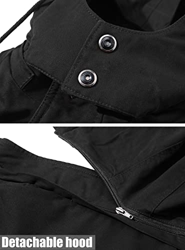 TACVASEN Jackets Mens Winter Army Military Jacket Zipper Jacket Cargo Jacket Winter Coat Outdoor Cotton Coat Black