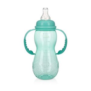 nuby new 3 stage ultra durable tritan grow with me no-spill bottle to cup, 10 oz, teal, 80387