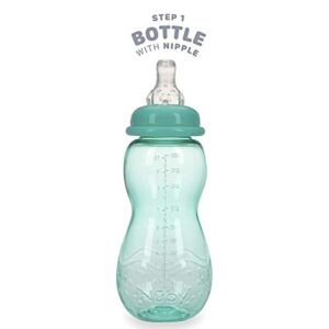 Nuby New 3 Stage Ultra Durable Tritan Grow with Me No-Spill Bottle to Cup, 10 Oz, Teal, 80387