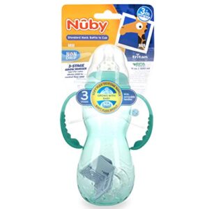 Nuby New 3 Stage Ultra Durable Tritan Grow with Me No-Spill Bottle to Cup, 10 Oz, Teal, 80387