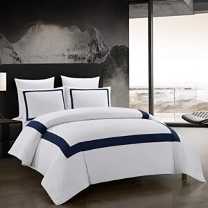 OSVINO Hotel Duvet Cover Set Queen Size 3Pcs Microfiber Navy Line Pattern Bedding Collection Ultra Soft Breathable Duvet Cover with Pillowcases