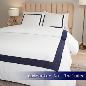 OSVINO Hotel Duvet Cover Set Queen Size 3Pcs Microfiber Navy Line Pattern Bedding Collection Ultra Soft Breathable Duvet Cover with Pillowcases