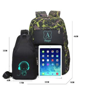 Asge boys backpack for kids camo bookbag for middle school bags travel back pack (Green)