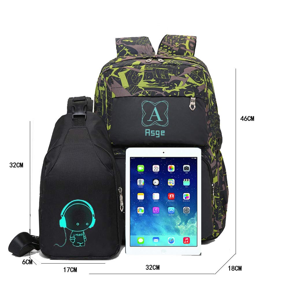 Asge boys backpack for kids camo bookbag for middle school bags travel back pack (Green)