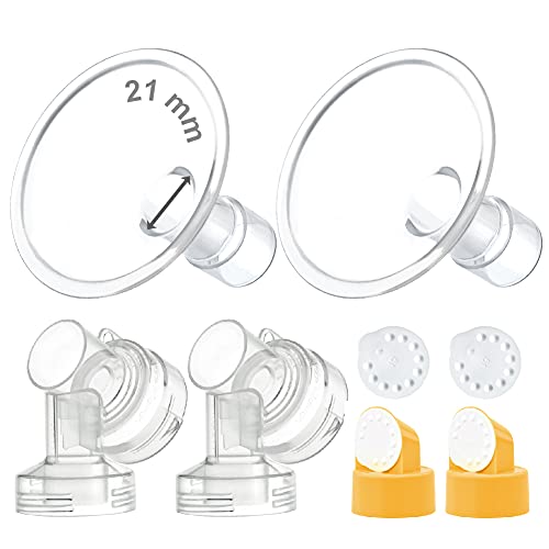 Maymom MyFit Flange Set, Two-Piece Breast Shield (21mm Small) Connector Valve Membrane Compatible with Medela Breast Pumps (Pump in Style Advanced, Lactina, Symphony) Not Original Medela Pump Parts