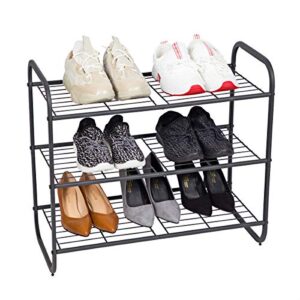 max houser 3-tier metal shoe rack, free standing shoe storage organizer, wire grid shoe tower for closet bedroom, entryway, gunmetal