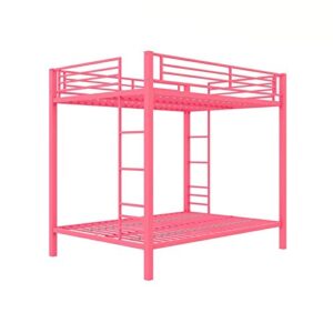 dhp full over full bunk bed for kids, metal frame with ladder (pink)