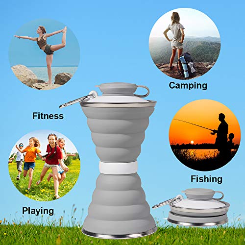 Collapsible Water Bottle, Camping Cup With Carabiner, Reuseable Silicone Foldable Leak Proof Portable Sports Travel Water Bottles For Outdoor, Travel Gym Hiking, BPA Free, Cycling Cups with Carabiner