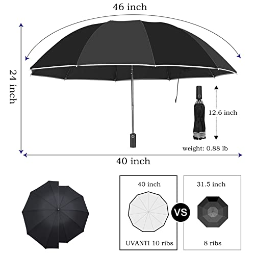 UVANTI Umbrella Windproof Travel Umbrellas - 10 Ribs Wind Resistant Compact Light Small Mini Upside Down Inverted Folding Reverse Strong Portable - Car Backpack Purse Umbrellas for Rain - Men Women