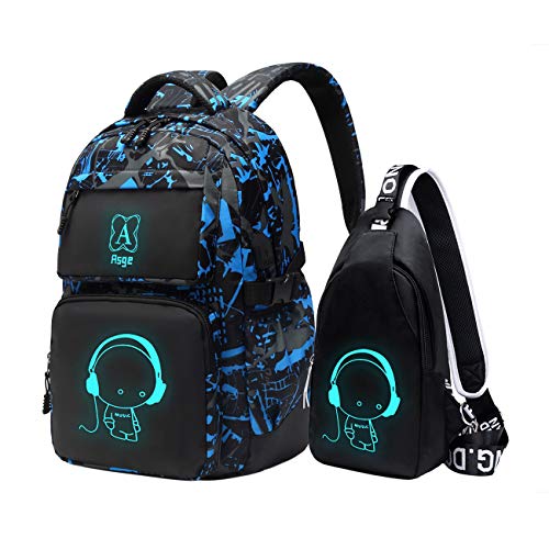 Asge boys backpack for kids camo bookbag for middle school bags travel back pack (Blue)