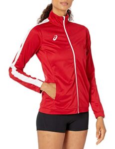 asics team tricot warm up jacket, team red/team white, small