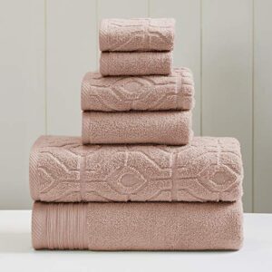 amrapur overseas 6-piece yarn dyed diamond gate jacquard towel set rose