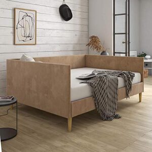 dhp franklin mid century upholstered, full size, tan velvet daybed,