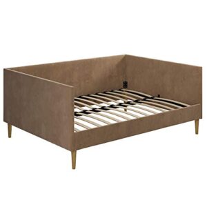 DHP Franklin Mid Century Upholstered, Full Size, Tan Velvet Daybed,