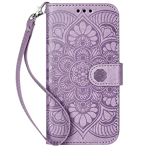 Ateeky iPhone XR Wallet Case, Mandala Flower Pattern,[Stand Feature] Protective PU Leather Flip Cover with Credit Card Slot[Side Cash Pocket][Magnetic Closure] (Purple)