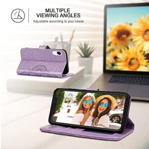 Ateeky iPhone XR Wallet Case, Mandala Flower Pattern,[Stand Feature] Protective PU Leather Flip Cover with Credit Card Slot[Side Cash Pocket][Magnetic Closure] (Purple)