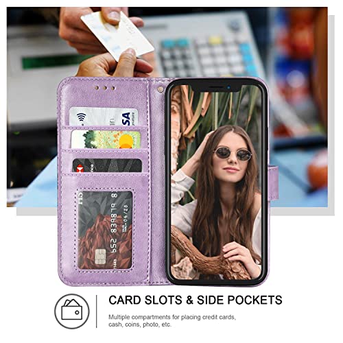 Ateeky iPhone XR Wallet Case, Mandala Flower Pattern,[Stand Feature] Protective PU Leather Flip Cover with Credit Card Slot[Side Cash Pocket][Magnetic Closure] (Purple)