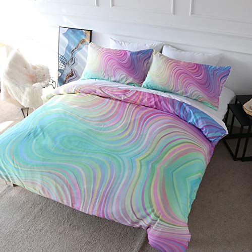 BlessLiving Rainbow Comforter Cover Set Full Pastel Duvet Cover for Girls 3D Modern Pattern Bedding Set Kids Pastel Duvet Covers Turquoise Pink Purple 3 Pieces Bed Cover Set with 2 Pillow Cases (Full)