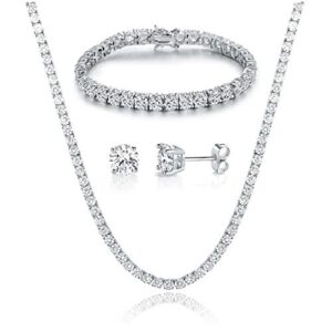 Gemsme 18K White Gold Plated Wedding Jewelry Set Tennis Necklace/Bracelet/Earrings Sets Pack of 3