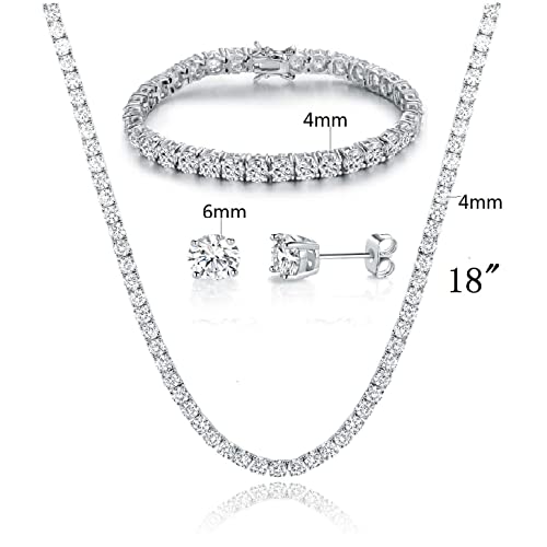 Gemsme 18K White Gold Plated Wedding Jewelry Set Tennis Necklace/Bracelet/Earrings Sets Pack of 3