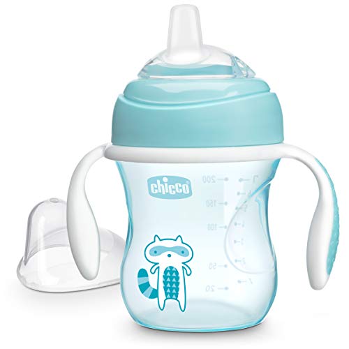 Chicco 7oz. Transition Sippy Cup with Silicone Spout and Spill-Free Lid | Calibration Markings | Removable Handles | Top-Rack Dishwasher Safe | Easy to Hold with Ergonomic Indents |Blue| 4+ Months