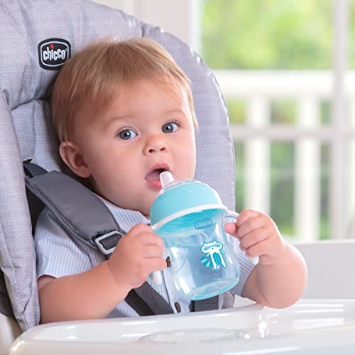 Chicco 7oz. Transition Sippy Cup with Silicone Spout and Spill-Free Lid | Calibration Markings | Removable Handles | Top-Rack Dishwasher Safe | Easy to Hold with Ergonomic Indents |Blue| 4+ Months
