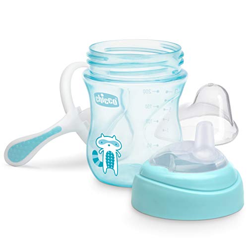 Chicco 7oz. Transition Sippy Cup with Silicone Spout and Spill-Free Lid | Calibration Markings | Removable Handles | Top-Rack Dishwasher Safe | Easy to Hold with Ergonomic Indents |Blue| 4+ Months