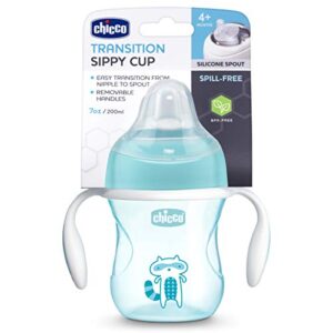 Chicco 7oz. Transition Sippy Cup with Silicone Spout and Spill-Free Lid | Calibration Markings | Removable Handles | Top-Rack Dishwasher Safe | Easy to Hold with Ergonomic Indents |Blue| 4+ Months