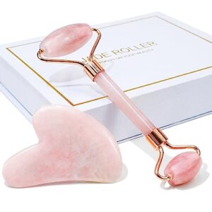 baimei jade roller & gua sha, face roller, facial beauty roller skin care tools, massager for face, eyes, neck, body muscle relaxing and relieve fine lines and wrinkles - rose quartz