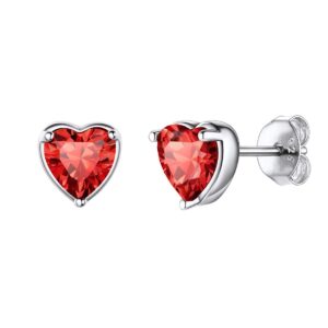 women earrings hypoallergenic 925 sterling silver love heart earrings studs red cubic zirconia ruby gemstone july birthstone stud earrings for sensitive ears