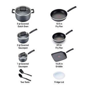 T-fal Signature Nonstick Cookware Set 12 Piece Pots and Pans, Dishwasher Safe Black,Gray
