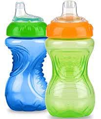 nuby no spill easy grip trainer cup 10 oz (pack of 2, blue/green)