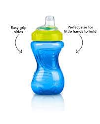 Nuby No Spill Easy Grip Trainer Cup 10 oz (Pack of 2, Blue/Green)