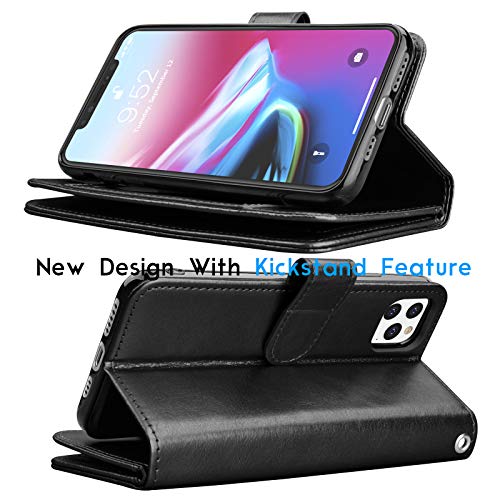 Tekcoo Wallet Case for iPhone 11 Pro Max (6.5 inch) 2019 Luxury ID Cash Credit Card Slots Holder Carrying Pouch Folio Flip PU Leather Cover [Detachable Magnetic Hard Case] Lanyard - Black