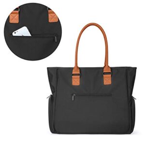 Luxja Breast Pump Bag with Pockets for Laptop and Cooler Bag, Leather Handle Breast Pump Tote for Working Mothers (Fits Most Major Breast Pump), Black