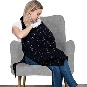 cotton nursing cover - large breastfeeding cover with built-in burp cloth & pocket - soft, breathable, chemical-free, 360° coverage, black nursing cover for breastfeeding by san francisco baby