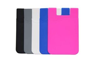 agentwhiteusa 5 pack cell phone wallet, card holder for back of phone, stick on wallet (for credit card, business card & id) |compatible with almost every phone| iphone, android & most smartphones