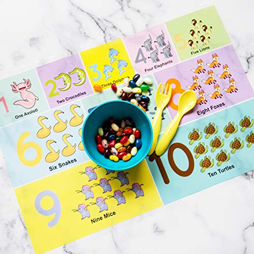 Youngever 80 Disposable Placemats Table Topper, Extra Sticky (4 Sides) Adhesive Peel and Stick Strip Disposable Mats for Kids Toddlers Baby Children, 18 Inch x 12 Inch Kids Safe (Number)