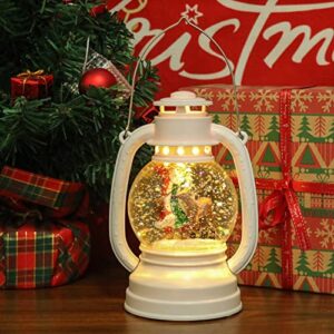 Eldnacele Christmas Snow Globe Lantern Spinning Water Glittering Santa Claus Scene with 6 Hours Timer, Lighted Water Globe Lantern White Santa Claus for Christmas Decorationa and Gifts(Santa)