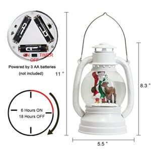 Eldnacele Christmas Snow Globe Lantern Spinning Water Glittering Santa Claus Scene with 6 Hours Timer, Lighted Water Globe Lantern White Santa Claus for Christmas Decorationa and Gifts(Santa)