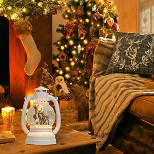 Eldnacele Christmas Snow Globe Lantern Spinning Water Glittering Santa Claus Scene with 6 Hours Timer, Lighted Water Globe Lantern White Santa Claus for Christmas Decorationa and Gifts(Santa)