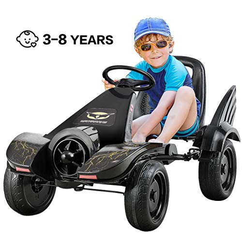 Costzon Kids Pedal Go Kart, Pedal Powered Ride on Car Toy, Children's 4 Wheels Riding Car w/Adjustable Seat, Foot Pedal, for Boys & Girls Age 3 to 8 Years Old, Indoor & Outdoor (Carbon Black Turbine)