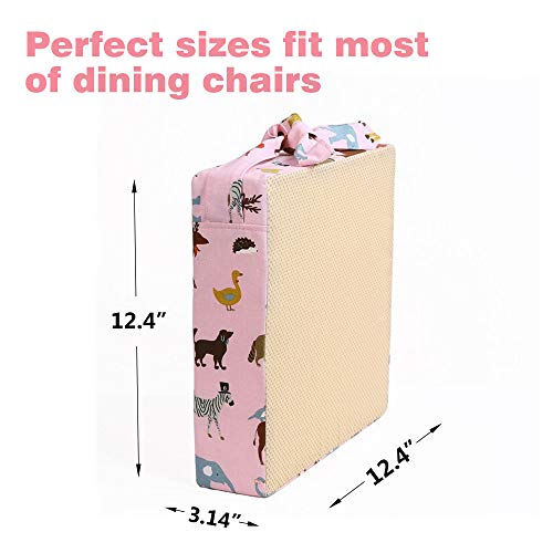 Hoomall Booster Seat for Dining Table Dining Chair Heightening Cushion Portable Booster Seat Cushion Double Straps Washable Thick Chair Increasing Cushion for Toddler Kids (12.4X12.4X3.1 Inches, Pink)