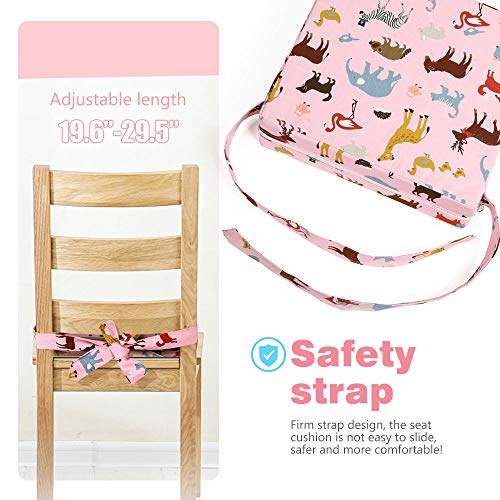 Hoomall Booster Seat for Dining Table Dining Chair Heightening Cushion Portable Booster Seat Cushion Double Straps Washable Thick Chair Increasing Cushion for Toddler Kids (12.4X12.4X3.1 Inches, Pink)