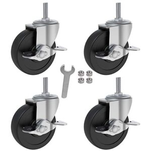aagut 3" steel wire shelving system casters, 5/16"-18 x 3/4" stem casters with 4 nuts and spanner, set of 4