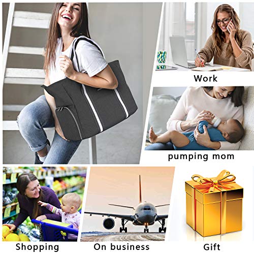 Yarwo Breast Pump Bag with Laptop Sleeve, Portable Travel Tote Bag for Most Major Breast Pump and Cooler Bag, Great for Working Nursing Moms, Black