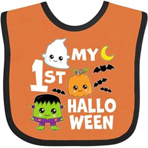 inktastic My 1st Halloween with Ghost Monster and Pumpkin Baby Bib Orange and Black 37cec