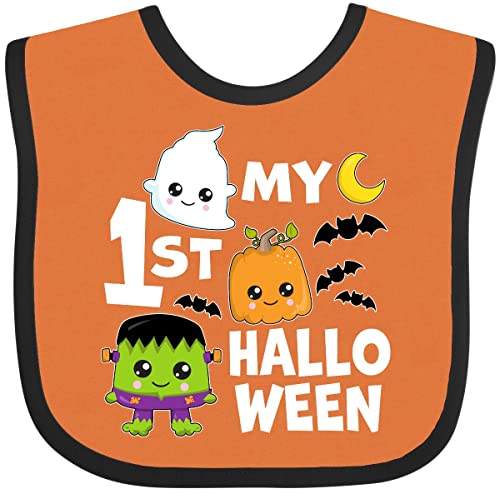 inktastic My 1st Halloween with Ghost Monster and Pumpkin Baby Bib Orange and Black 37cec