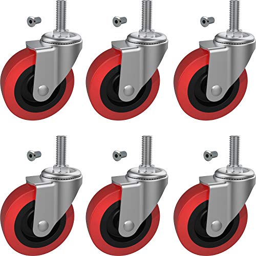 6 Pack Creeper Wheels 2.5 Inch Heavy Duty Swivel Caster Wheel Creeper Service Cart Stool Post Mount, M10 (Around 3/8") x 1" Metric Threaded Stem Casters Wheels Replacement