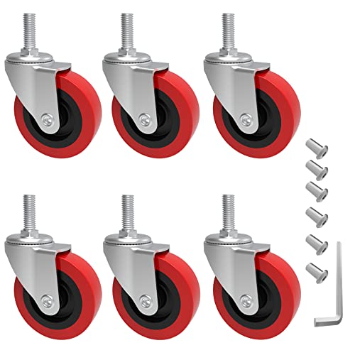 6 Pack Creeper Wheels 2.5 Inch Heavy Duty Swivel Caster Wheel Creeper Service Cart Stool Post Mount, M10 (Around 3/8") x 1" Metric Threaded Stem Casters Wheels Replacement